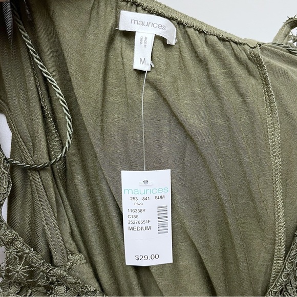 Maurice’s Olive Green Crochet Top Slub Sleeveless Tassel Back Tie Tank Top NWT - Picture 6 of 9